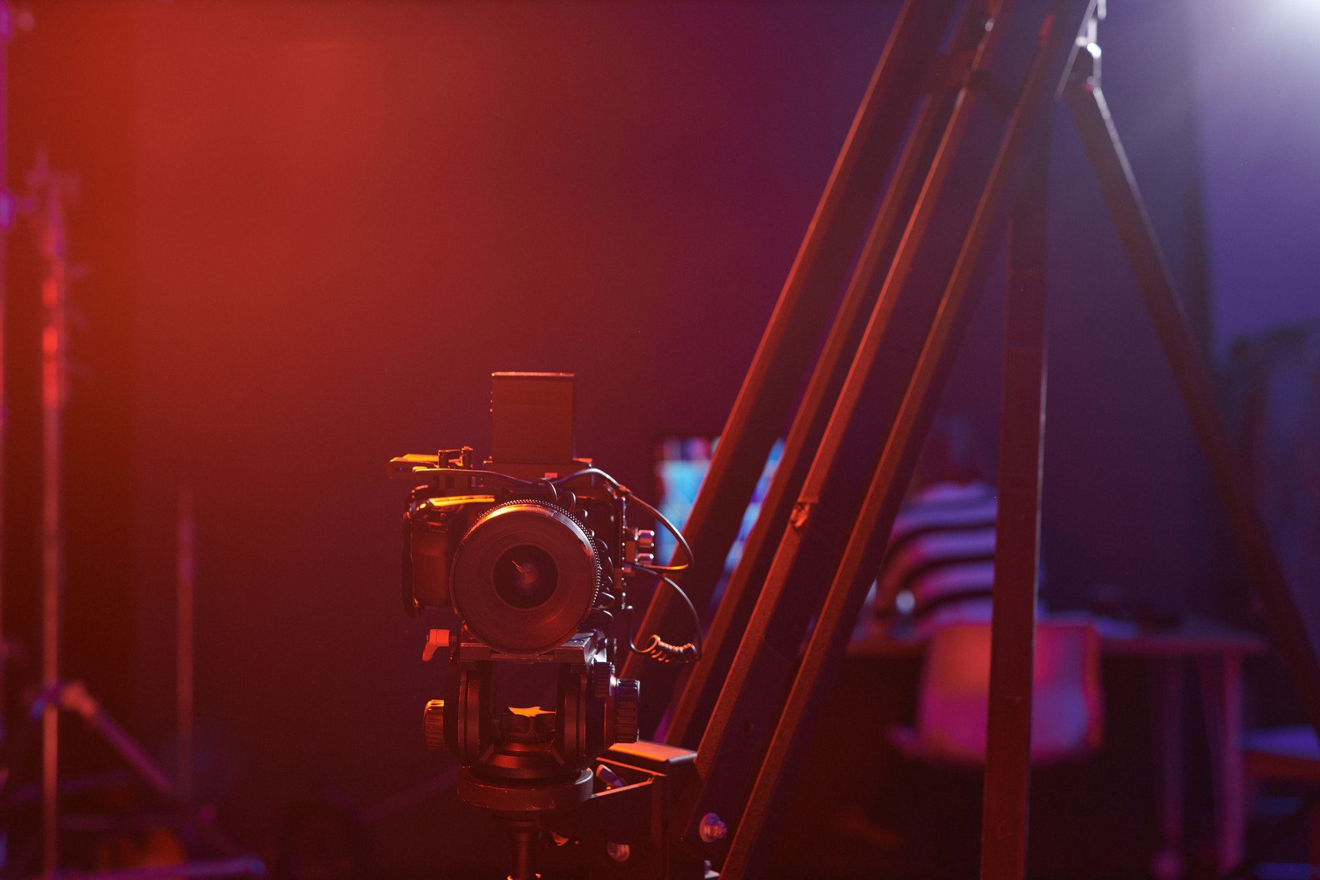 Pro Digital Camera Set Up on Rig with Red Neon Lights