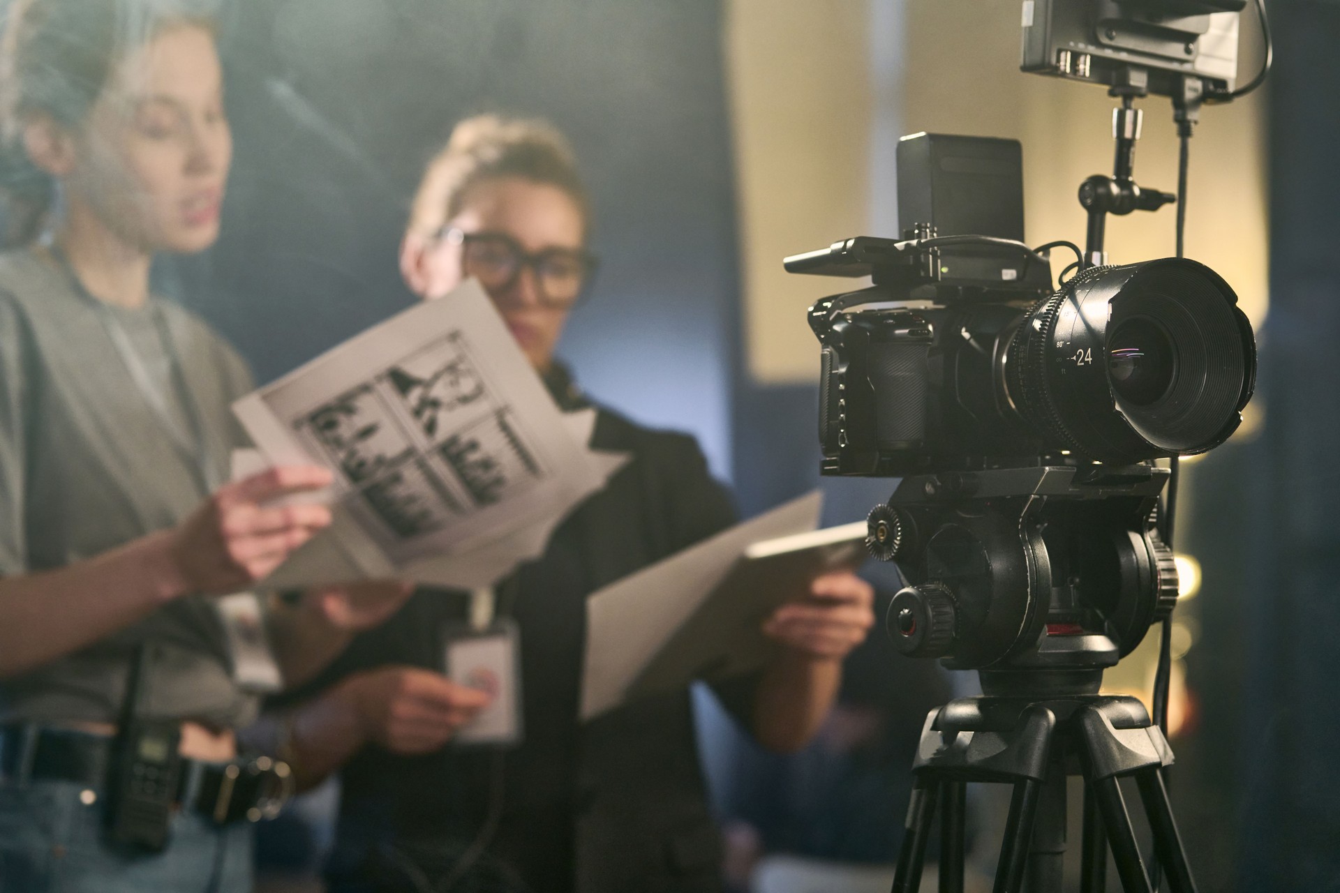 Digital Video Camera on Stand in Studio